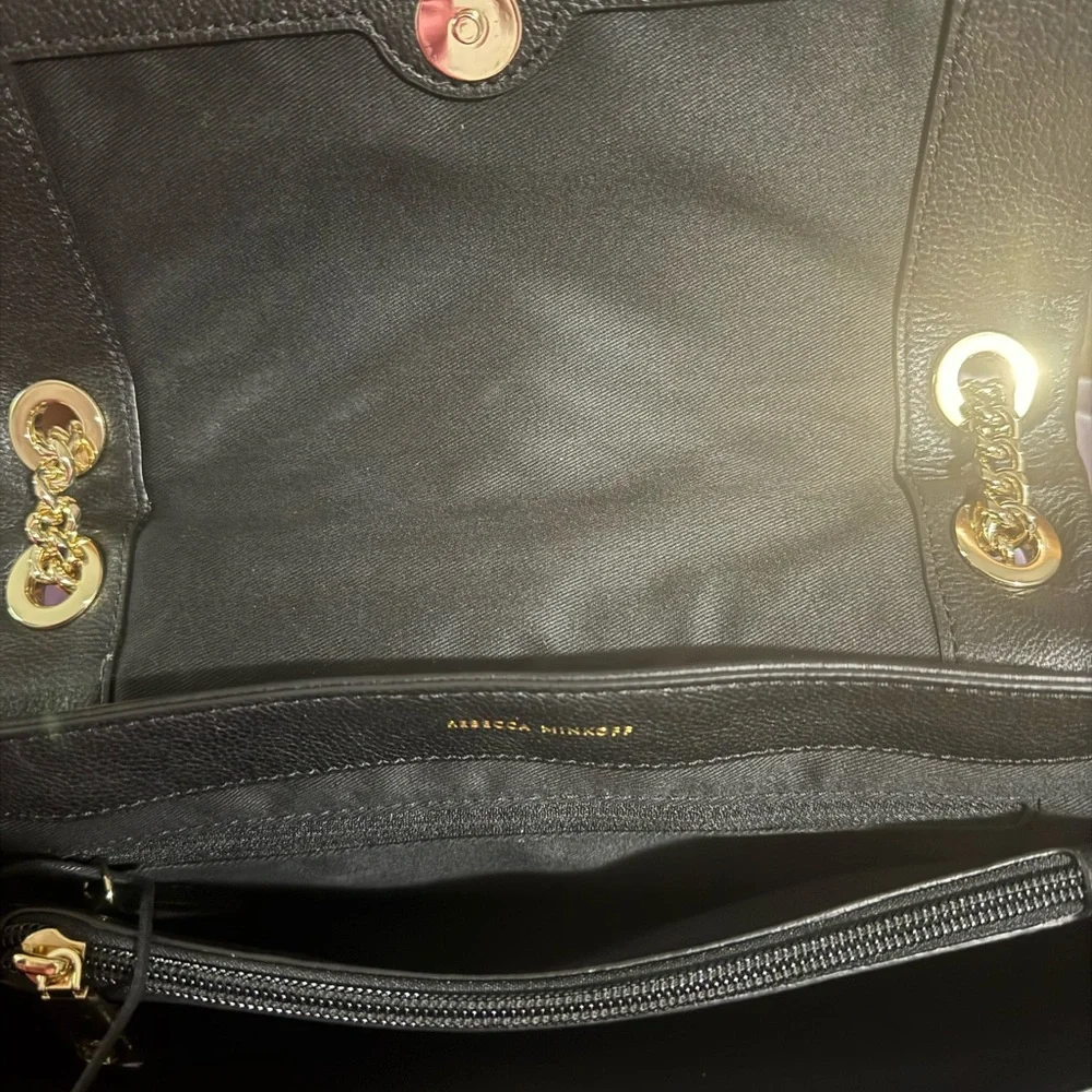 Rebecca Minkoff Black leather Edie chevron Shoulder Bag with Gold Chain NWT